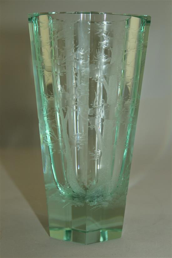 A Moser green tinted glass tapering hexagonal vase, 16.2cm.